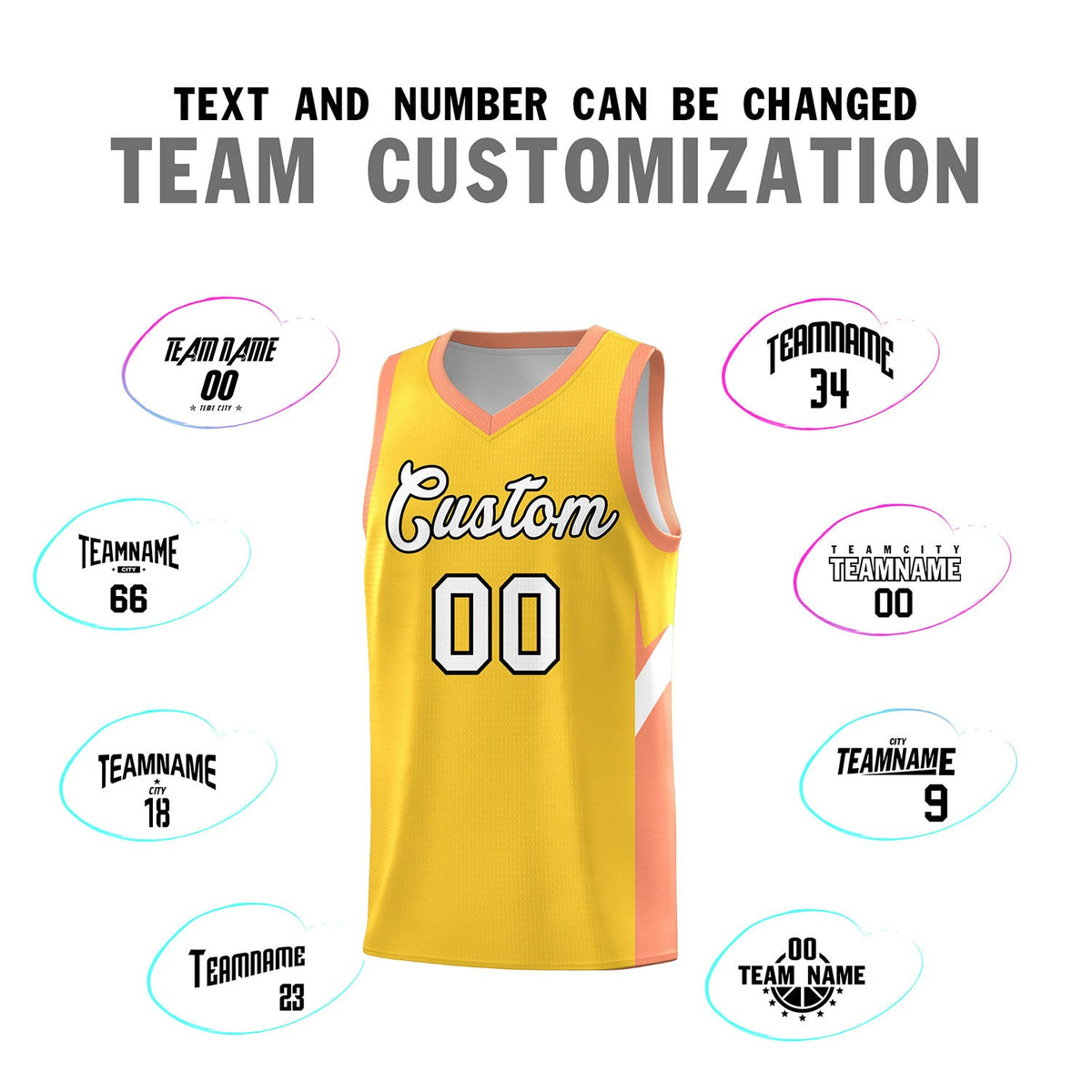 Custom Gold Orange Side Design Sets Sports Uniform Basketball Jersey
