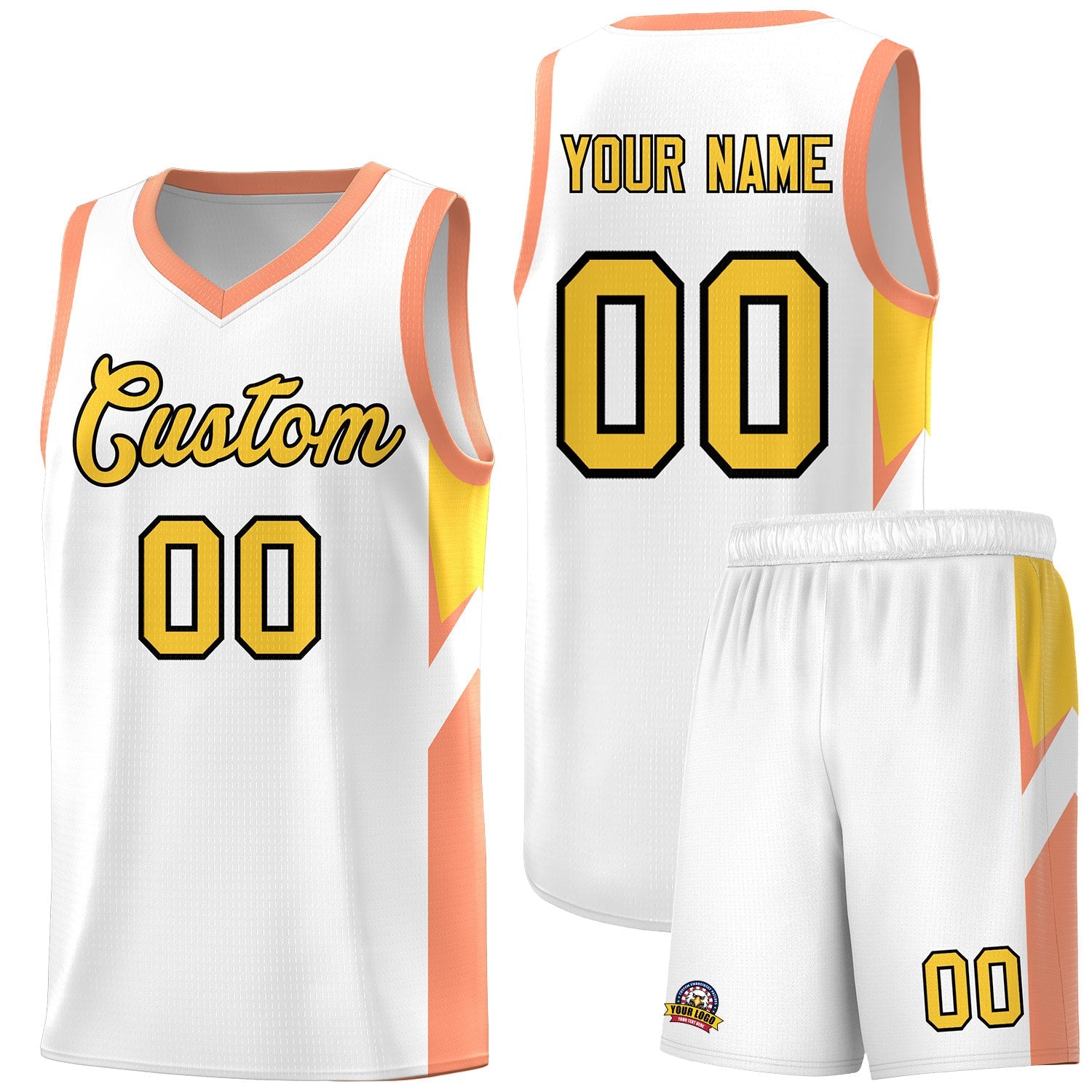 Custom White Orange Side Design Sets Sports Uniform Basketball Jersey