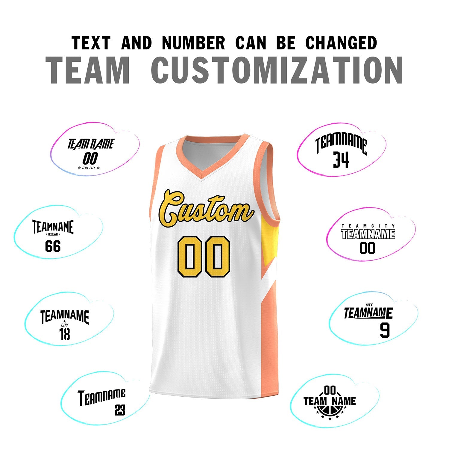 Custom White Orange Side Design Sets Sports Uniform Basketball Jersey