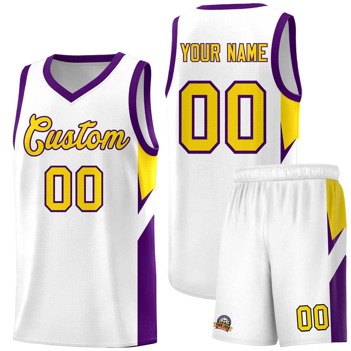 Custom White Purple Side Design Sets Sports Uniform Basketball Jersey