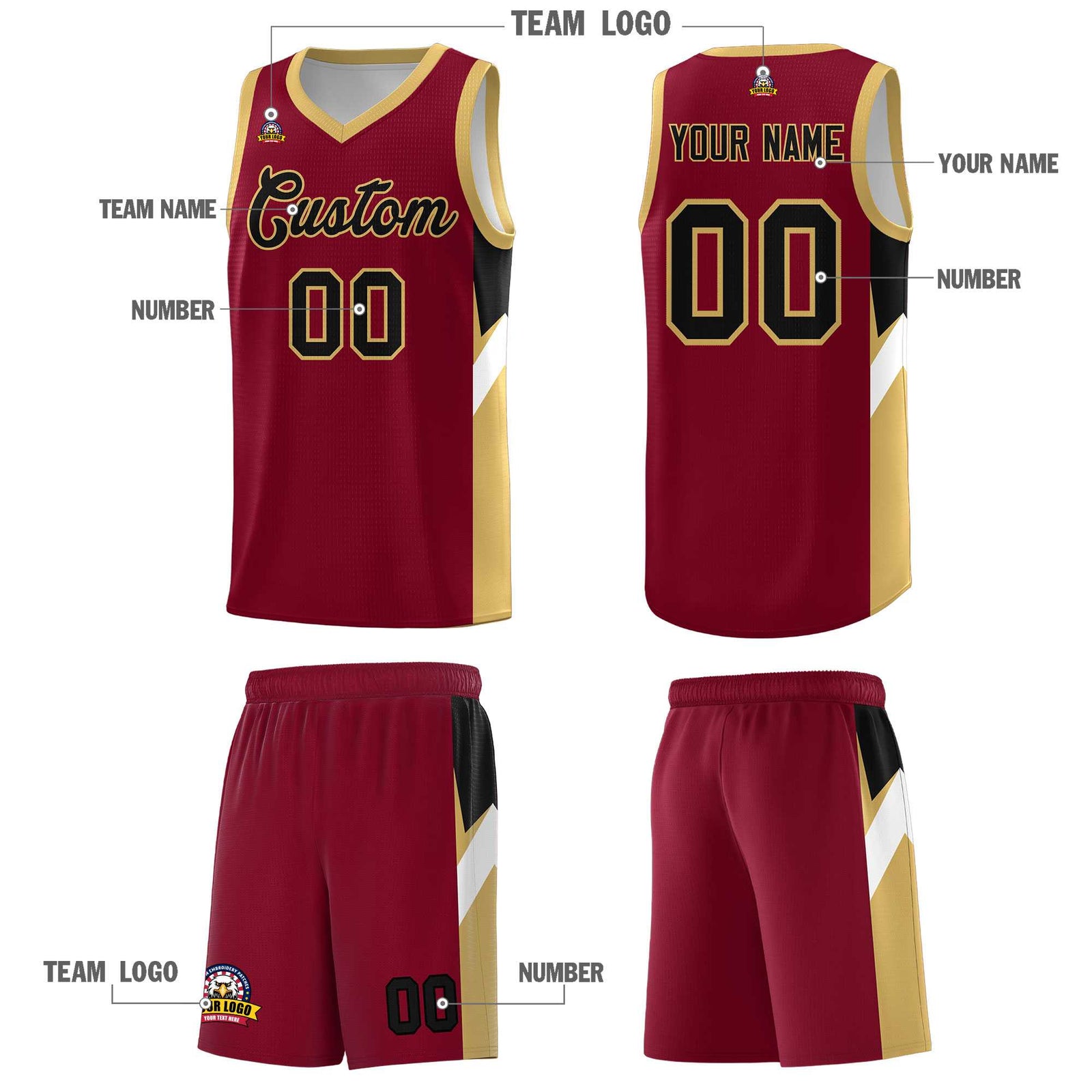 Custom Crimson Old Gold Side Design Sets Sports Uniform Basketball Jersey