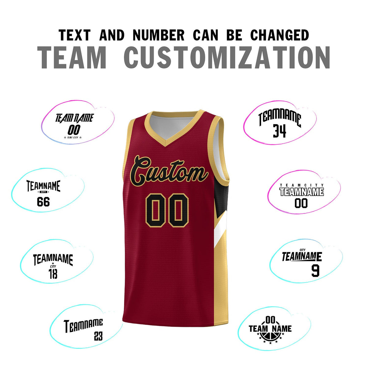 Custom Crimson Old Gold Side Design Sets Sports Uniform Basketball Jersey
