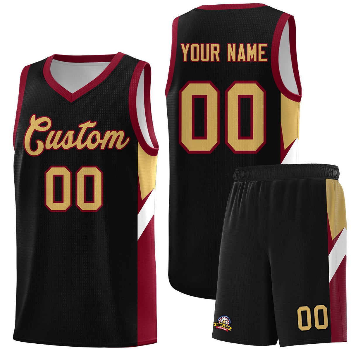 Custom Black Crimson Side Design Sets Sports Uniform Basketball Jersey