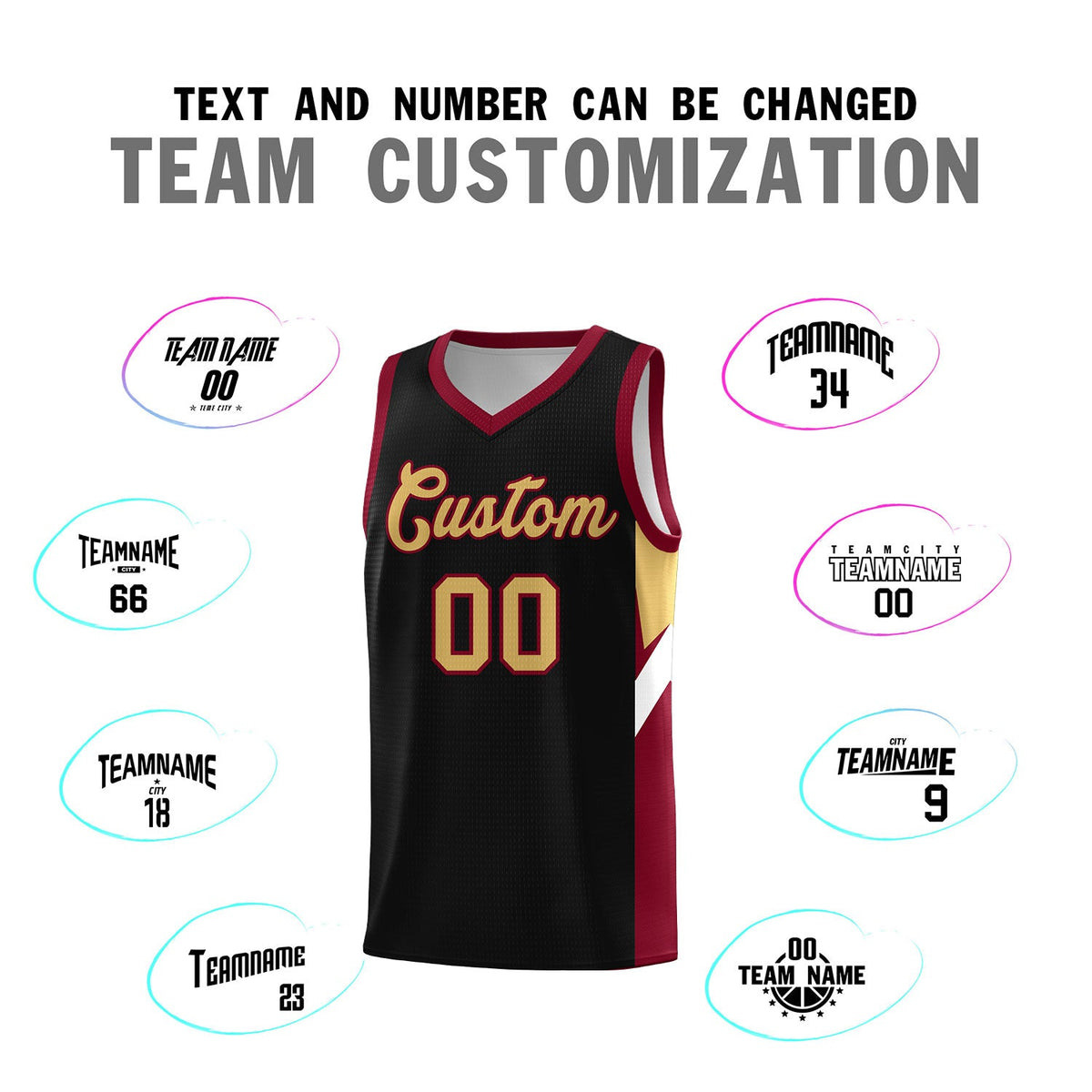 Custom Black Crimson Side Design Sets Sports Uniform Basketball Jersey