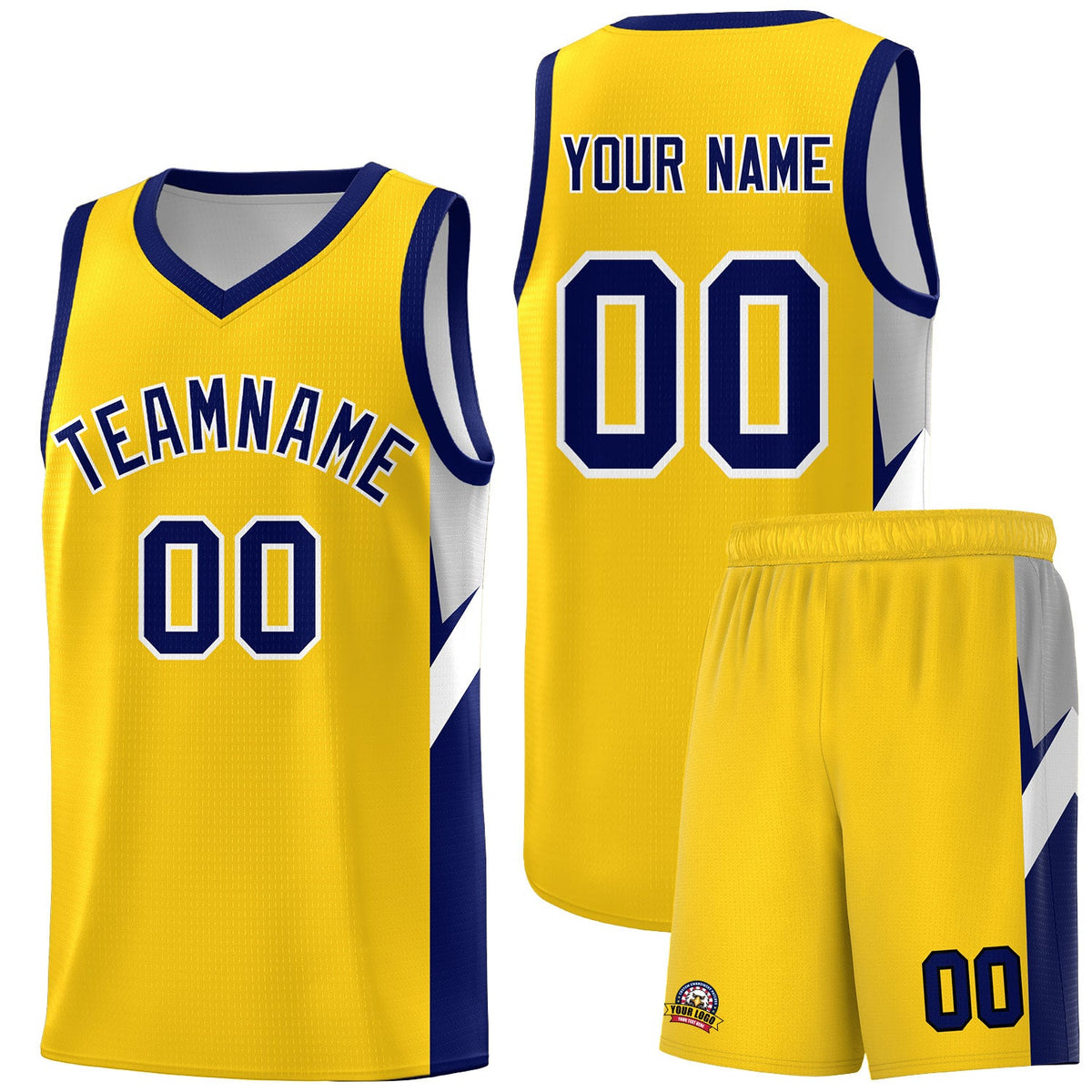Custom Gold Navy Side Design Sets Sports Uniform Basketball Jersey