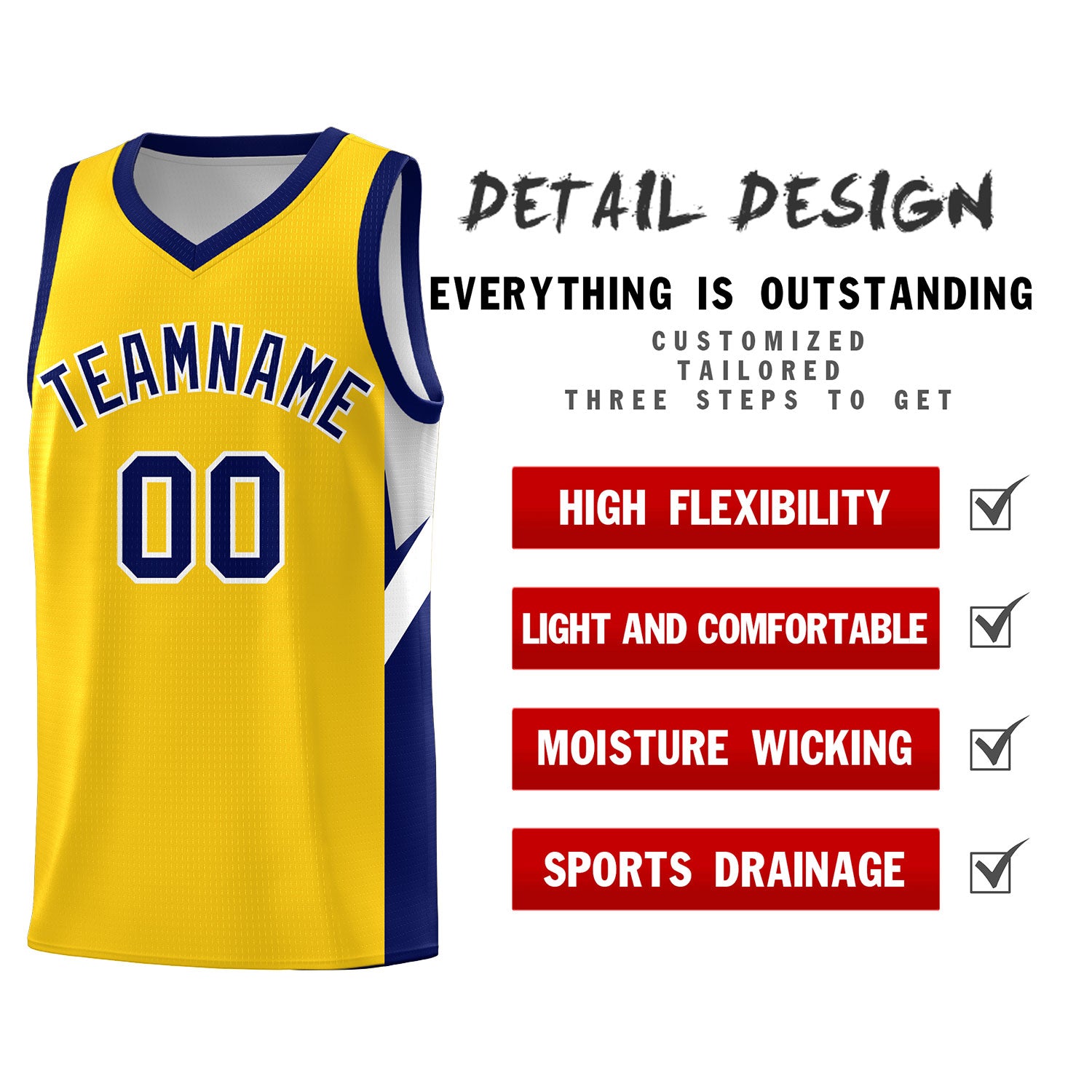 Custom Gold Navy Side Design Sets Sports Uniform Basketball Jersey