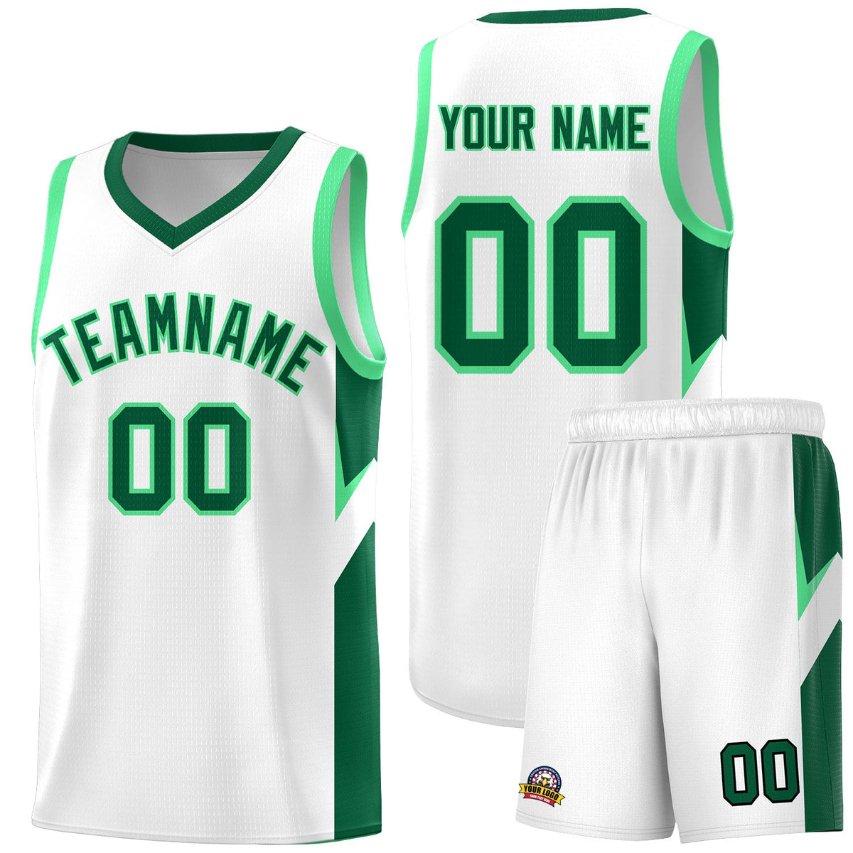 Custom White Kelly Green Side Design Sets Sports Uniform Basketball Jersey