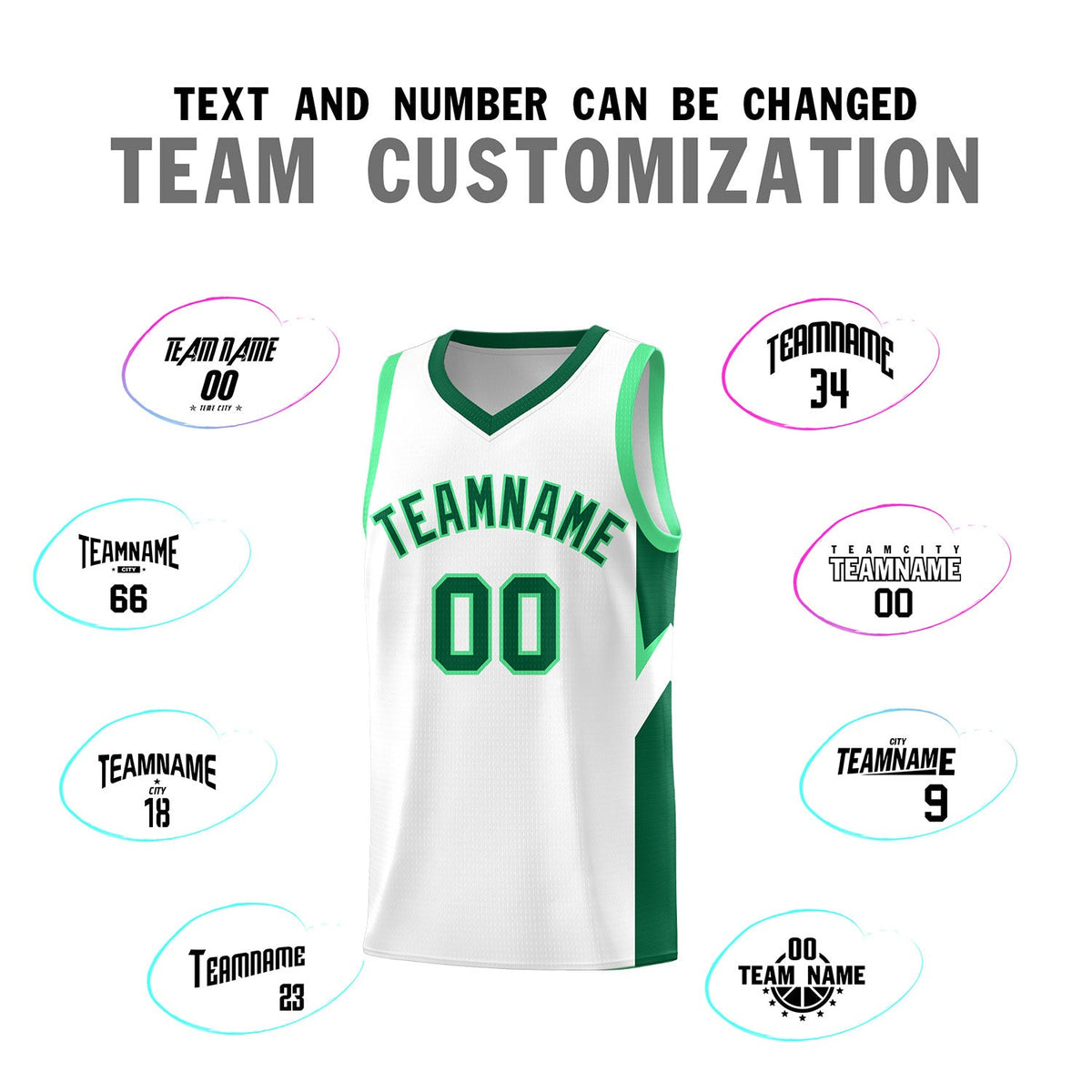 Custom White Kelly Green Side Design Sets Sports Uniform Basketball Jersey