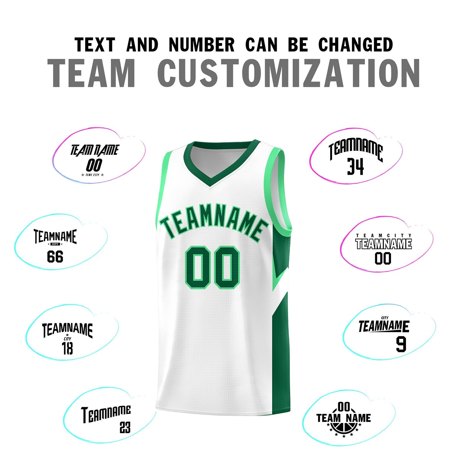 Custom White Kelly Green Side Design Sets Sports Uniform Basketball Jersey