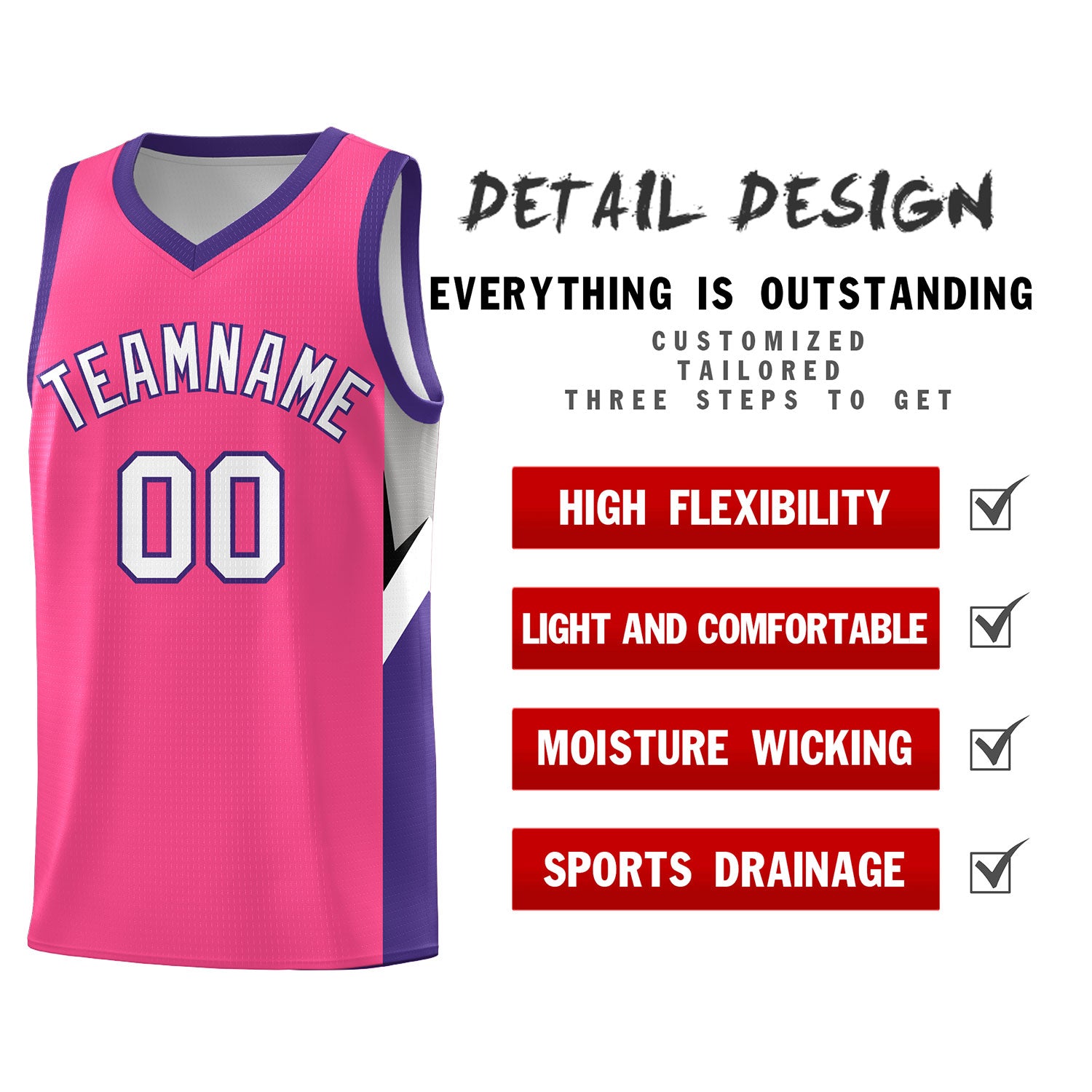 Custom Pink Purple Side Design Sets Sports Uniform Basketball Jersey
