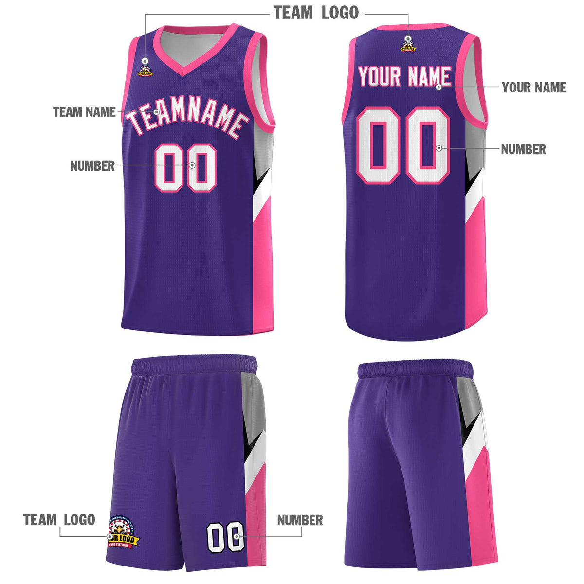 Custom Purple Pink Side Design Sets Sports Uniform Basketball Jersey