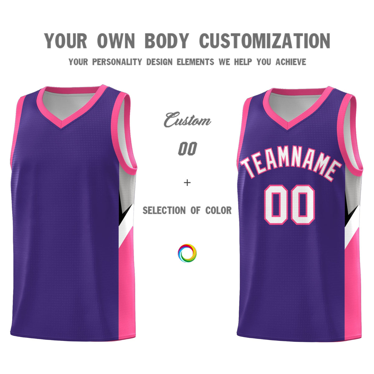 Custom Purple Pink Side Design Sets Sports Uniform Basketball Jersey