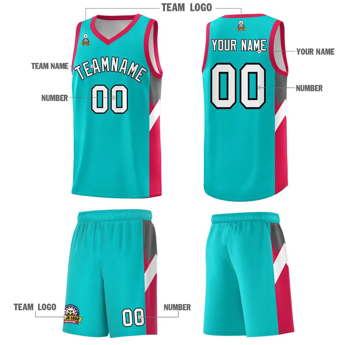 Custom Aqua Red Side Design Sets Sports Uniform Basketball Jersey