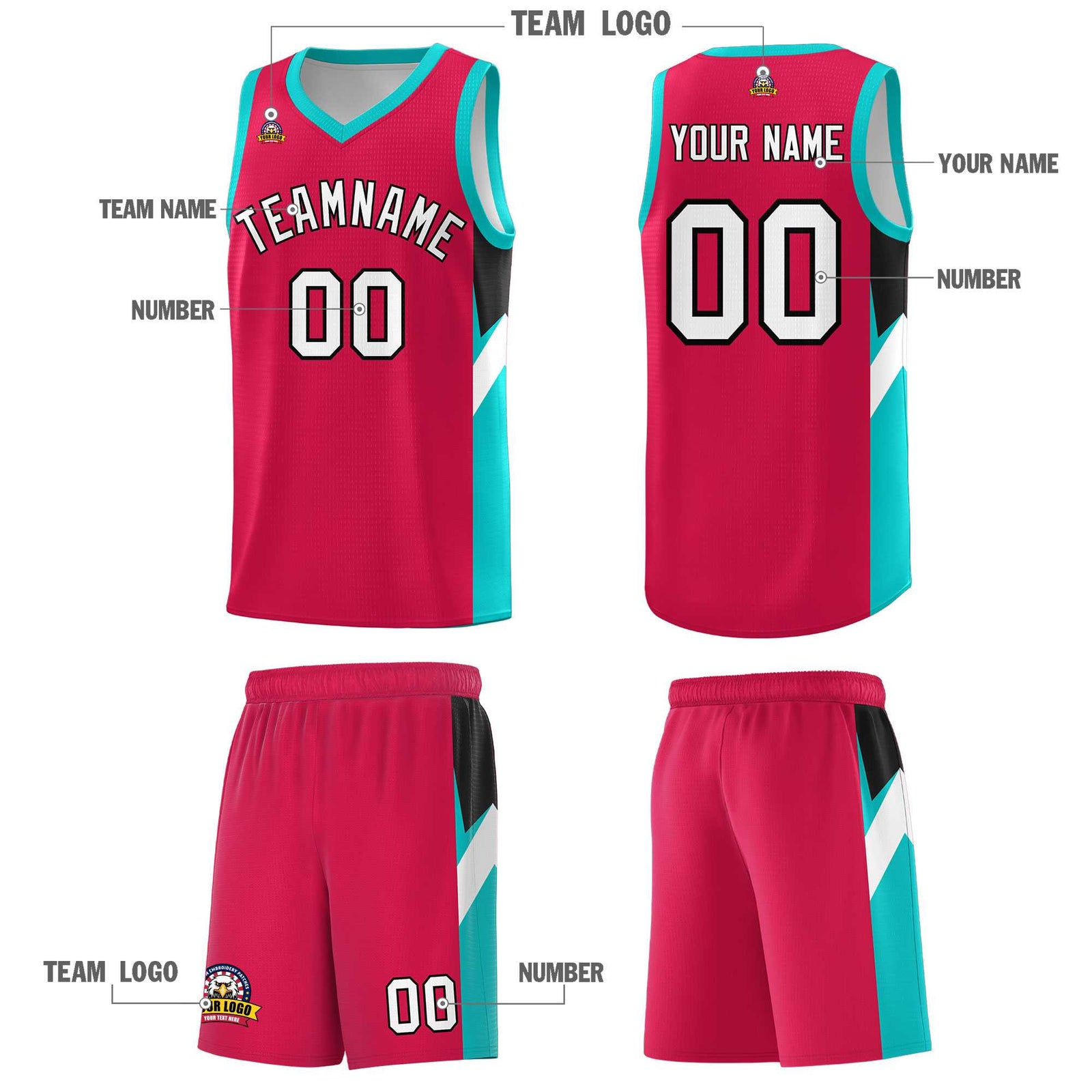 Custom Red Aqua Side Design Sets Sports Uniform Basketball Jersey