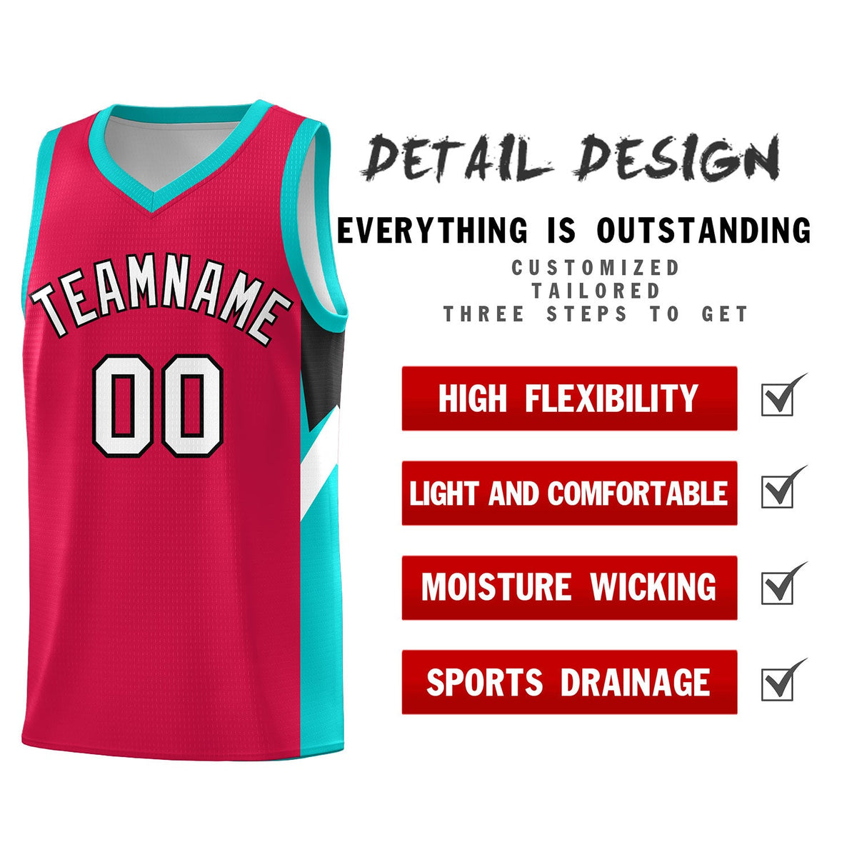 Custom Red Aqua Side Design Sets Sports Uniform Basketball Jersey