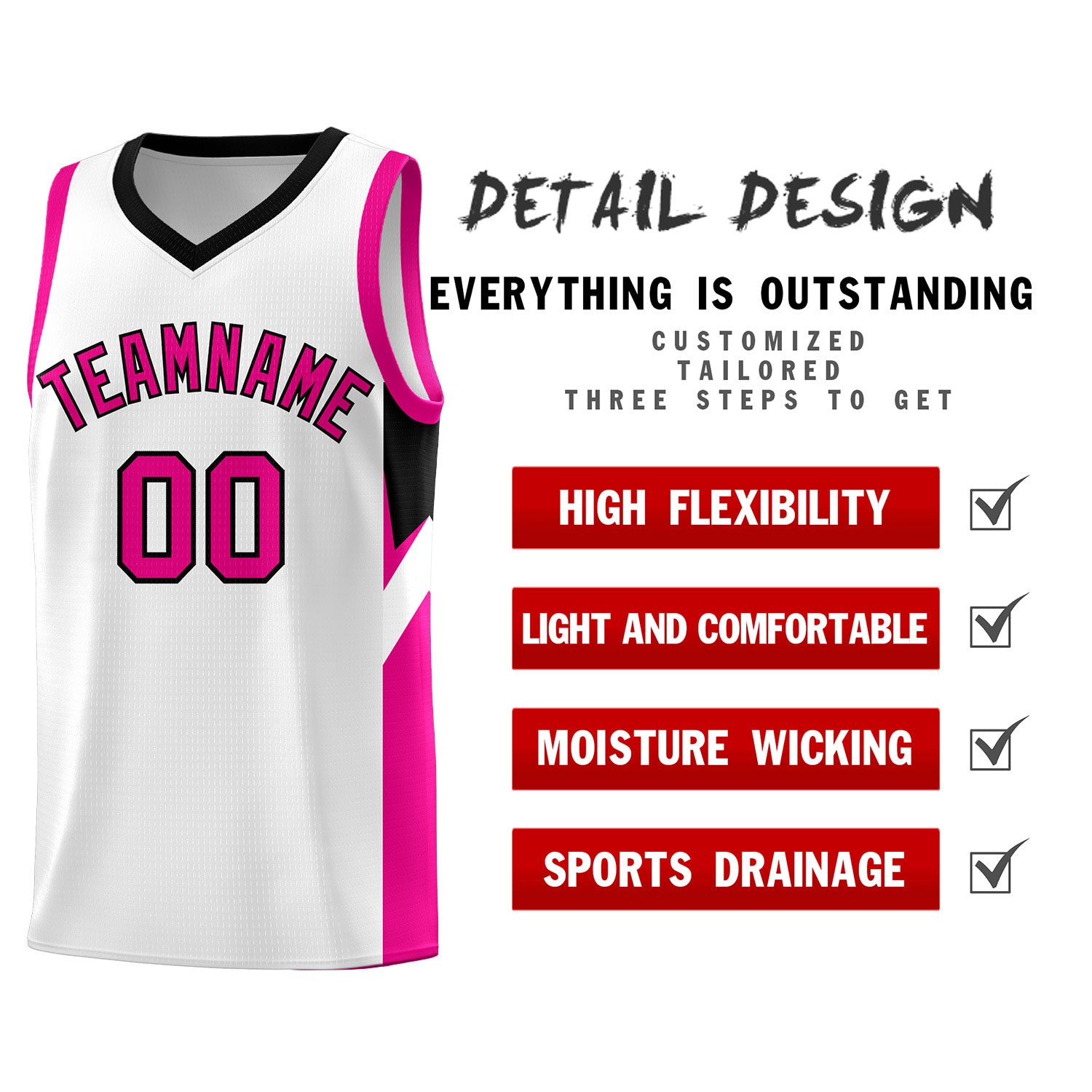 Custom White Black Side Design Sets Sports Uniform Basketball Jersey