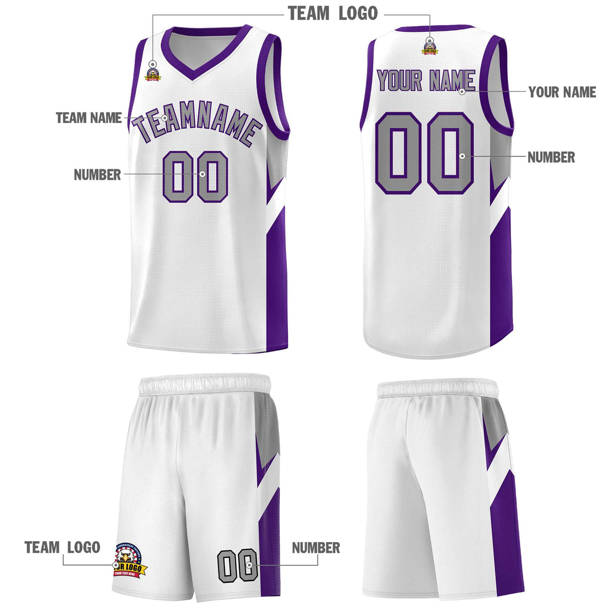 Custom White Purple Side Design Sets Sports Uniform Basketball Jersey