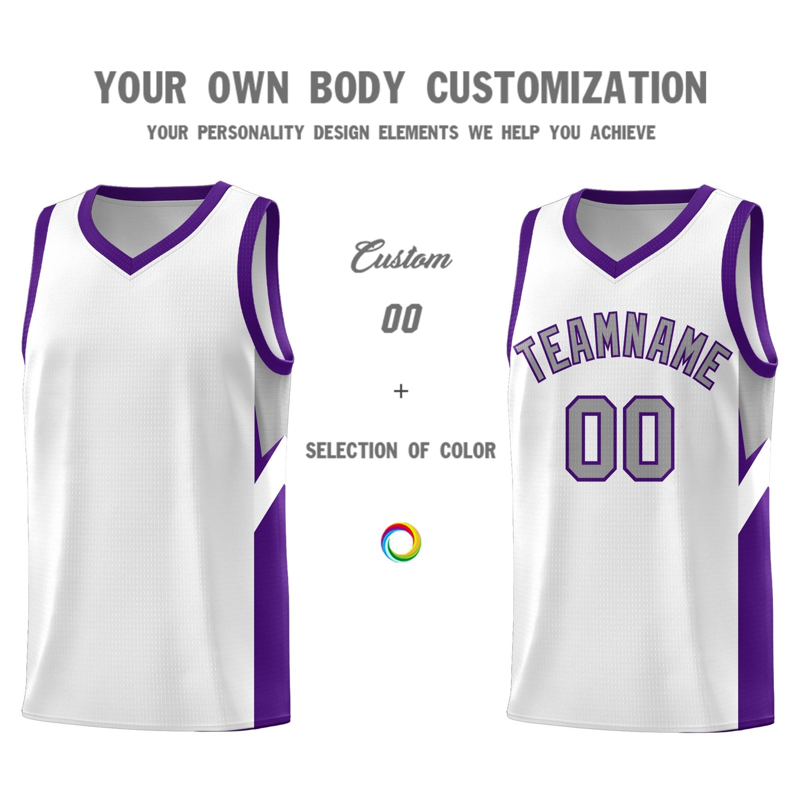 Custom White Purple Side Design Sets Sports Uniform Basketball Jersey