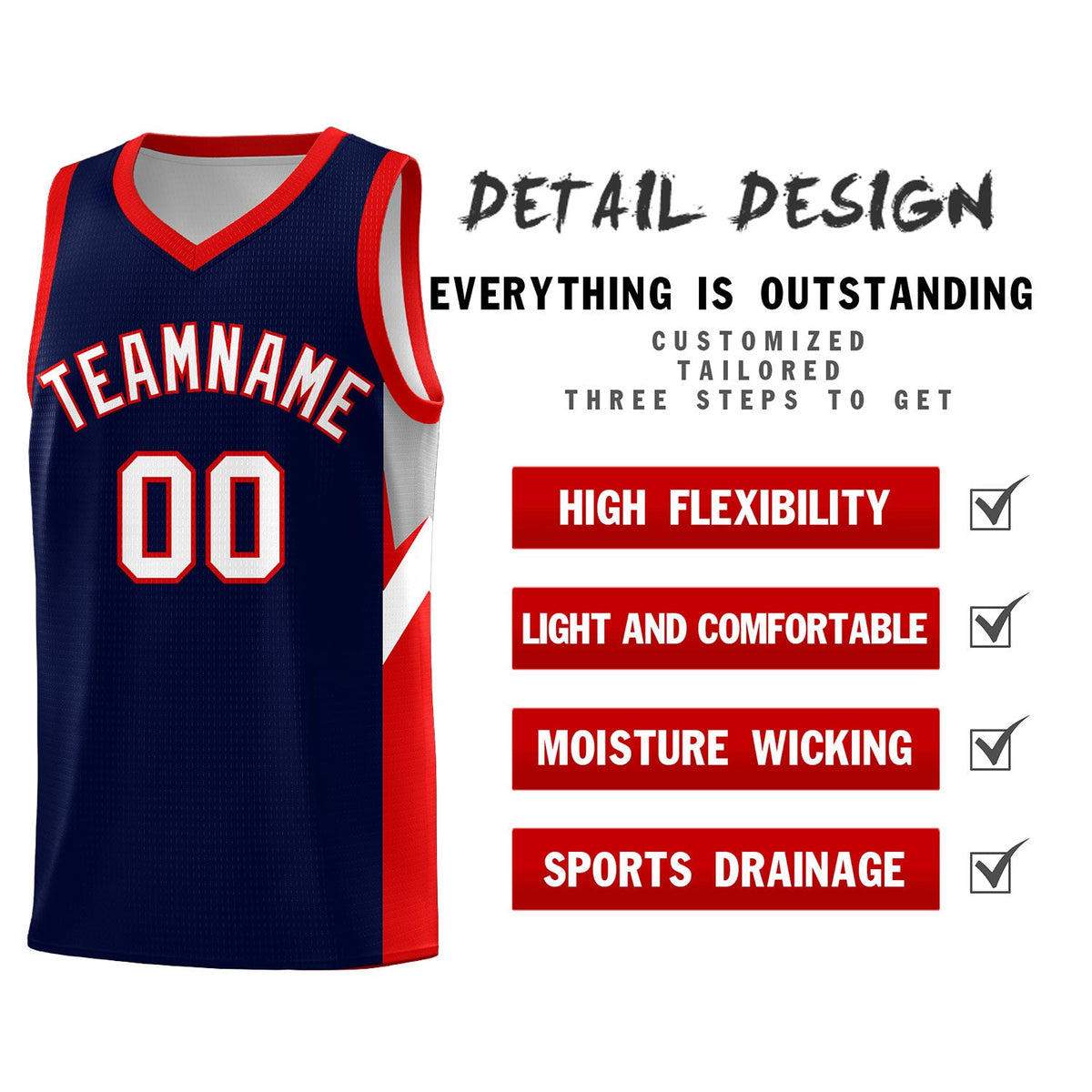 Custom Navy Red Side Design Sets Sports Uniform Basketball Jersey