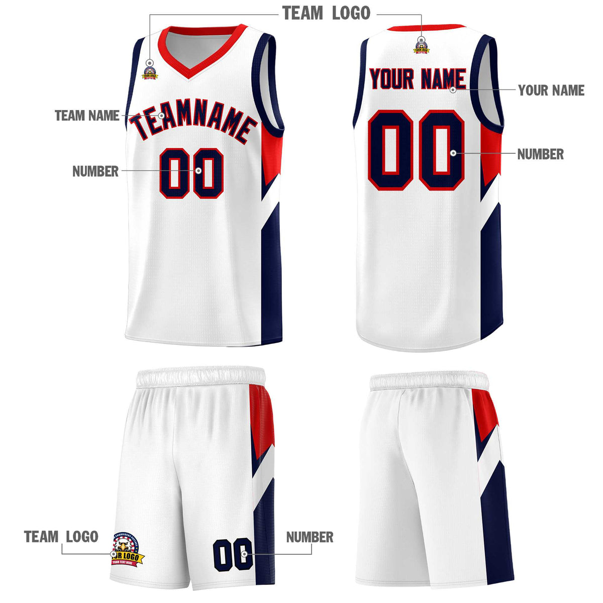Custom White Red Side Design Sets Sports Uniform Basketball Jersey