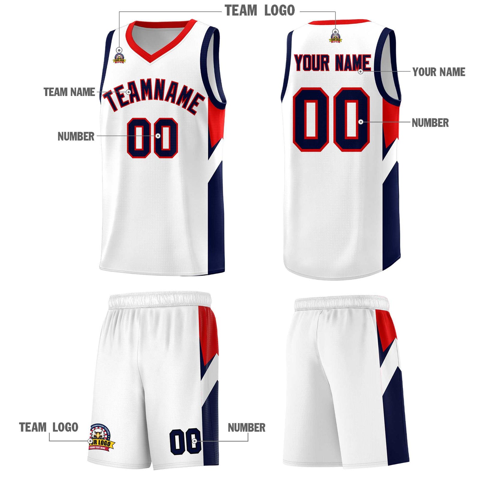 Custom White Red Side Design Sets Sports Uniform Basketball Jersey