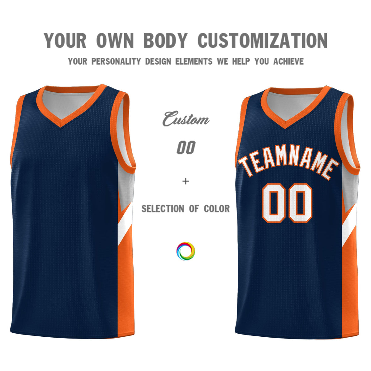 Custom Navy Orange Side Design Sets Sports Uniform Basketball Jersey