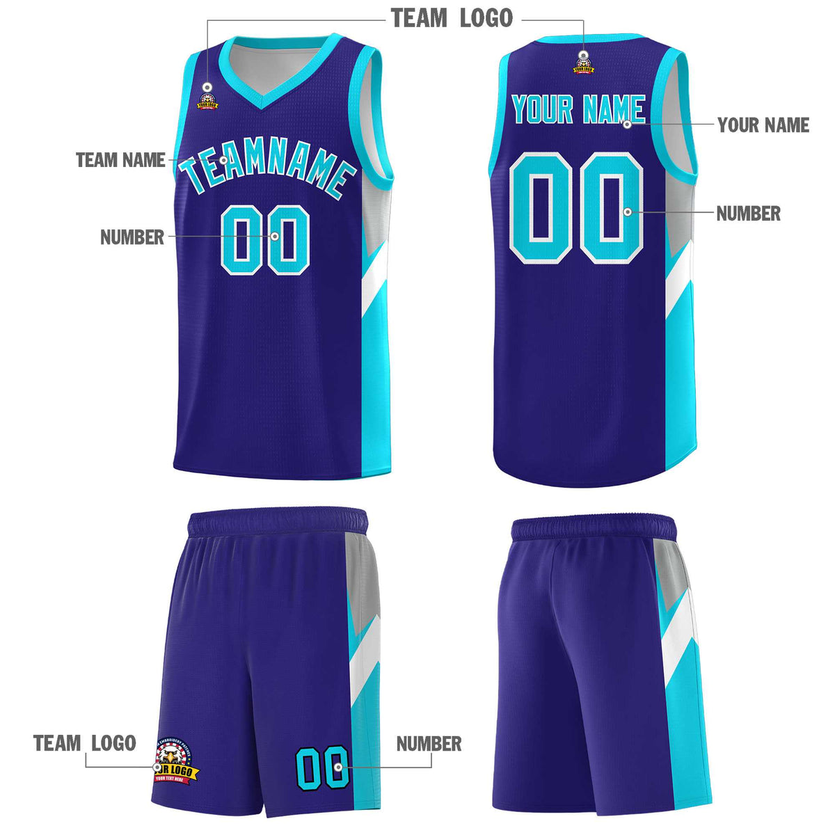 Custom Royal Sky Blue Side Design Sets Sports Uniform Basketball Jersey