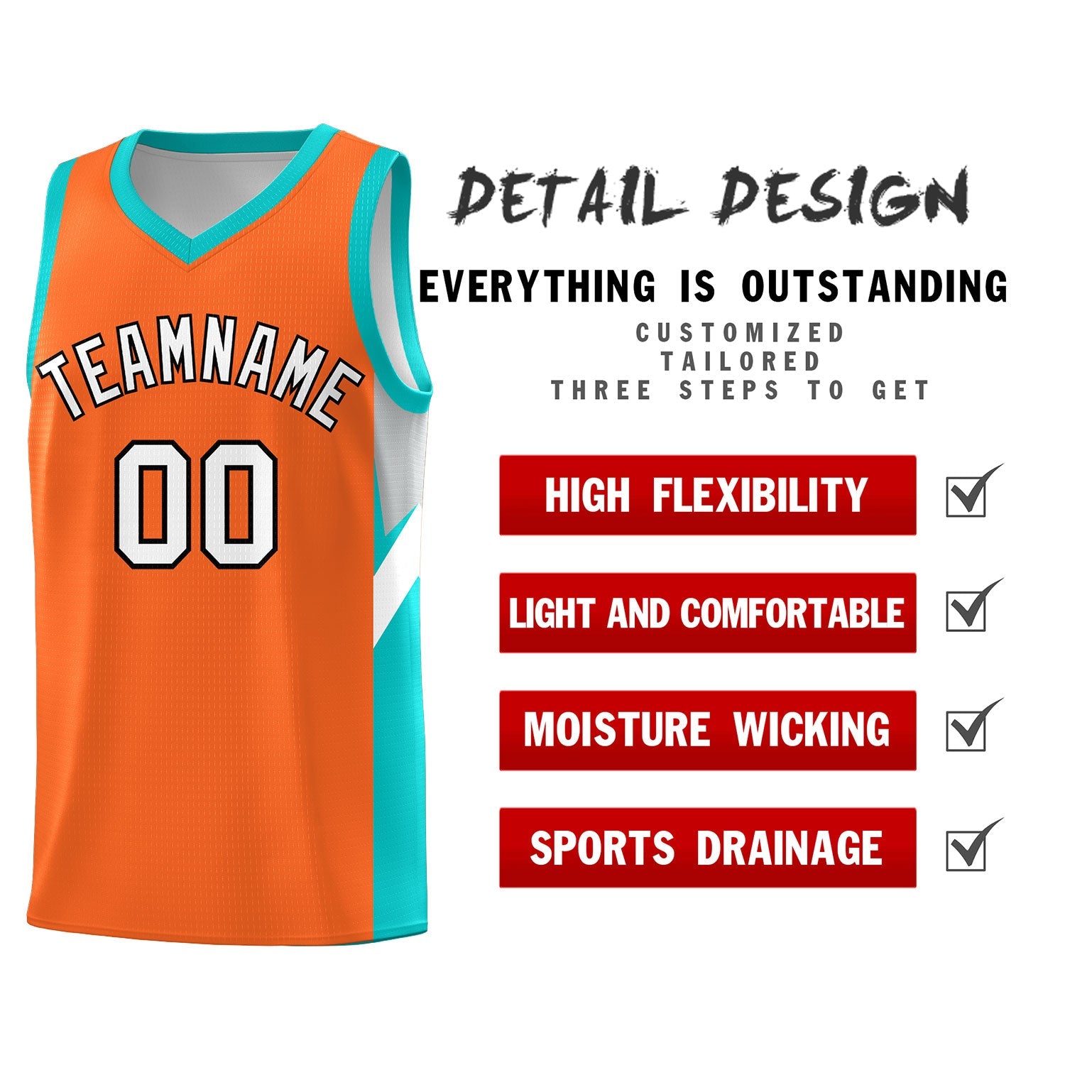 Custom Orange Aqua Side Design Sets Sports Uniform Basketball Jersey