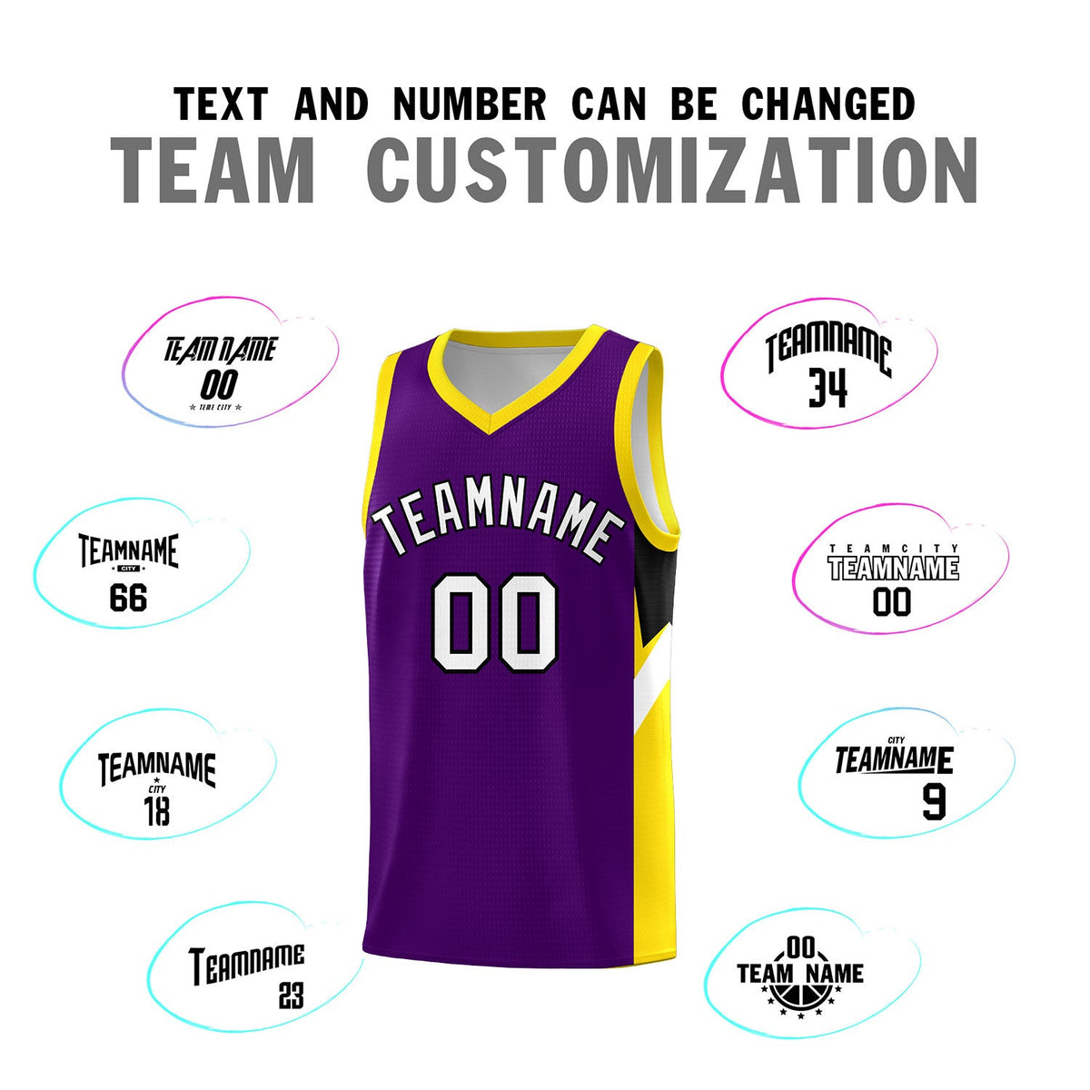 Custom Purple Gold Side Design Sets Sports Uniform Basketball Jersey