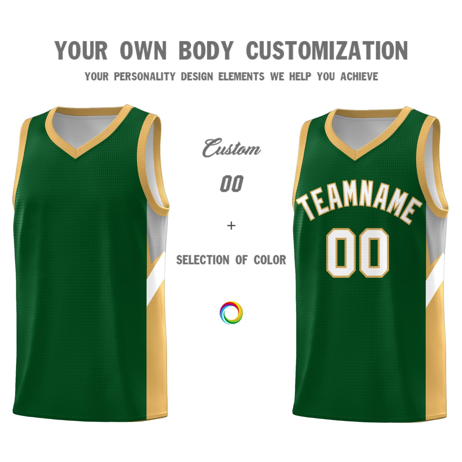 Custom Green Buckskin Brown Side Design Sets Sports Uniform Basketball Jersey