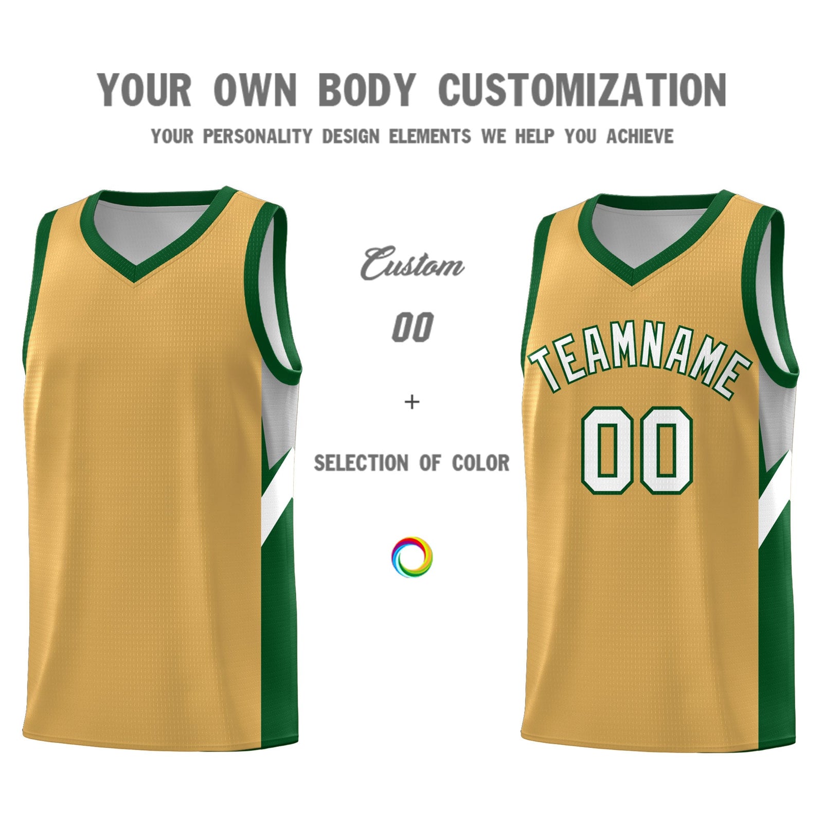 Custom Buckskin Brown Green Side Design Sets Sports Uniform Basketball Jersey