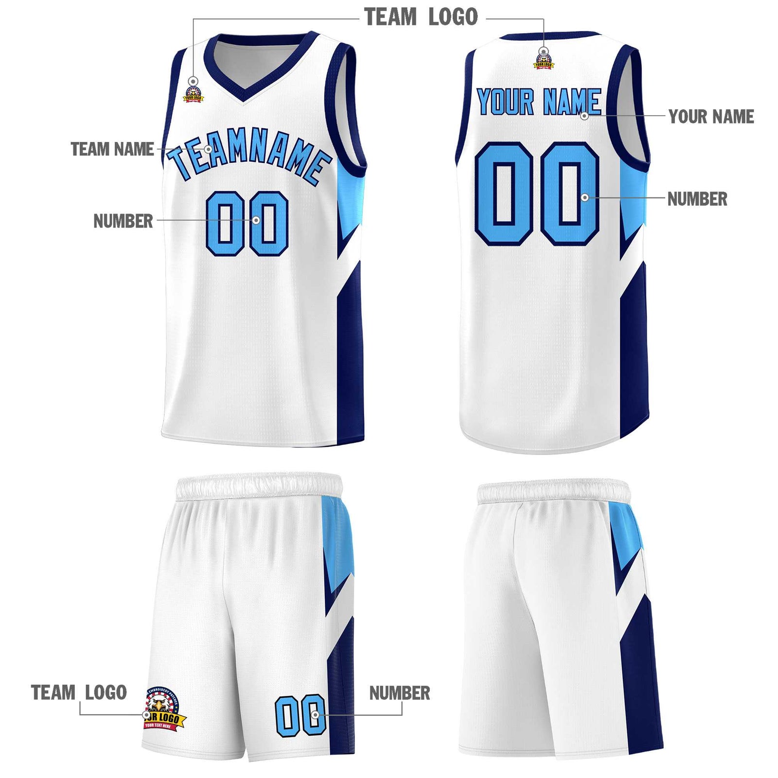 Custom White Navy Side Design Sets Sports Uniform Basketball Jersey