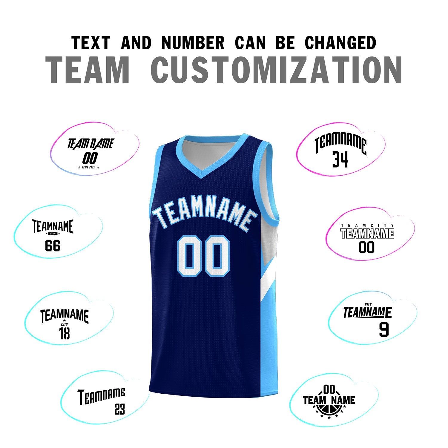 Custom Navy Powder Blue Side Design Sets Sports Uniform Basketball Jersey