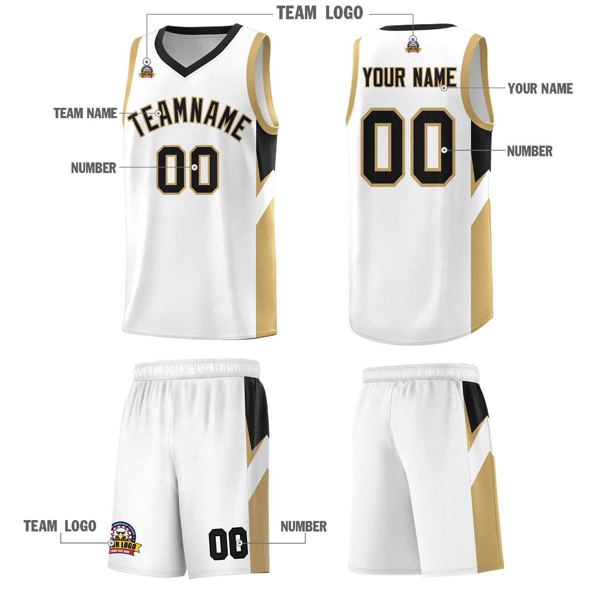Custom White Black Side Design Sets Sports Uniform Basketball Jersey