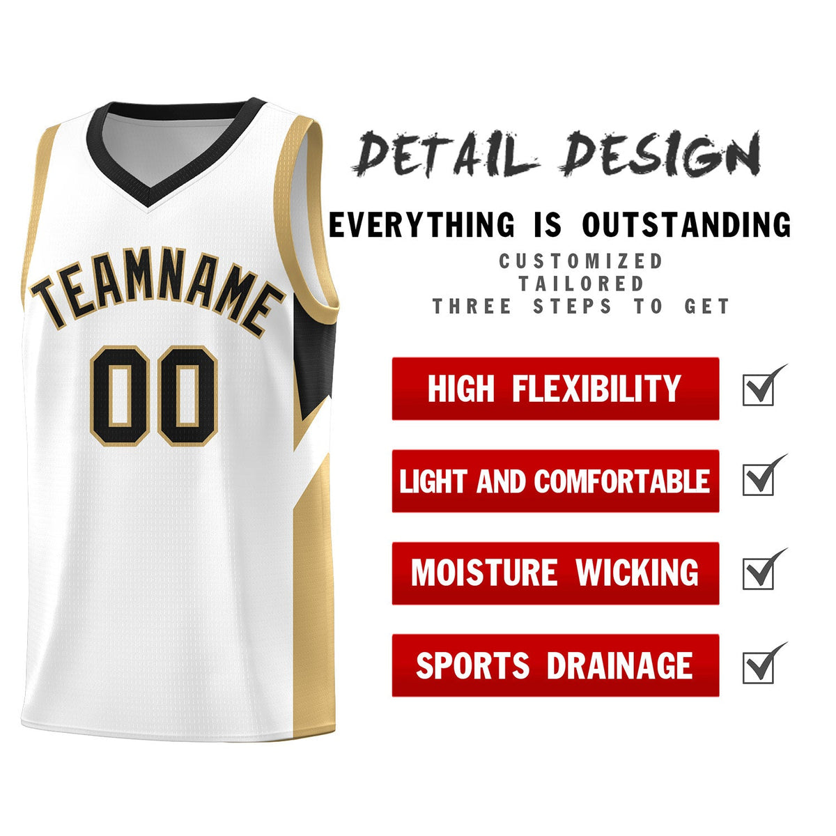 Custom White Black Side Design Sets Sports Uniform Basketball Jersey