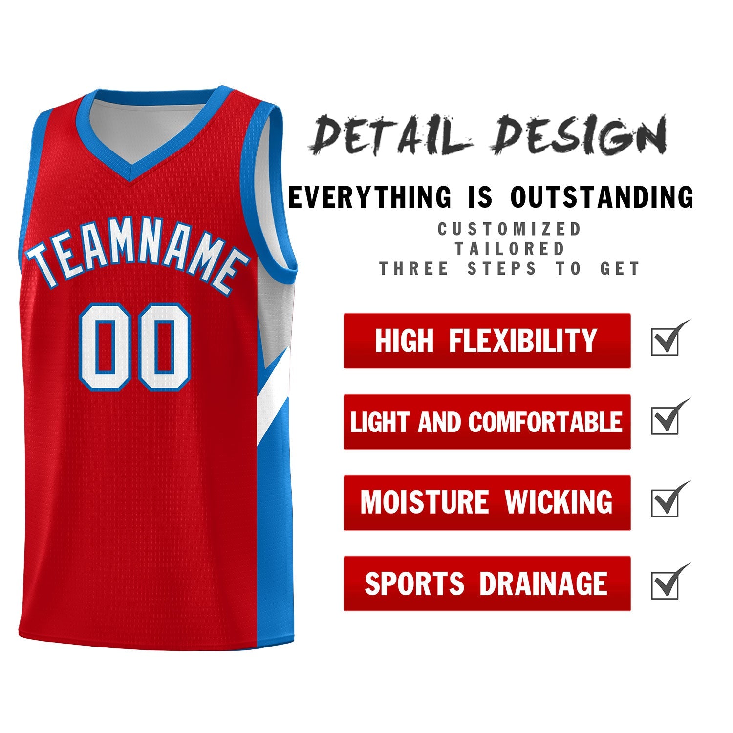 Custom Red Royal Side Design Sets Sports Uniform Basketball Jersey