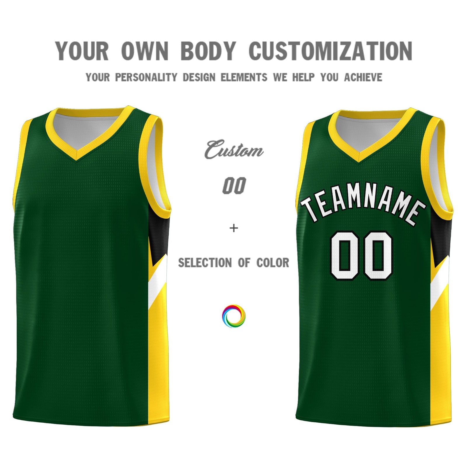 Custom Hunter Green Gold Side Design Sets Sports Uniform Basketball Jersey