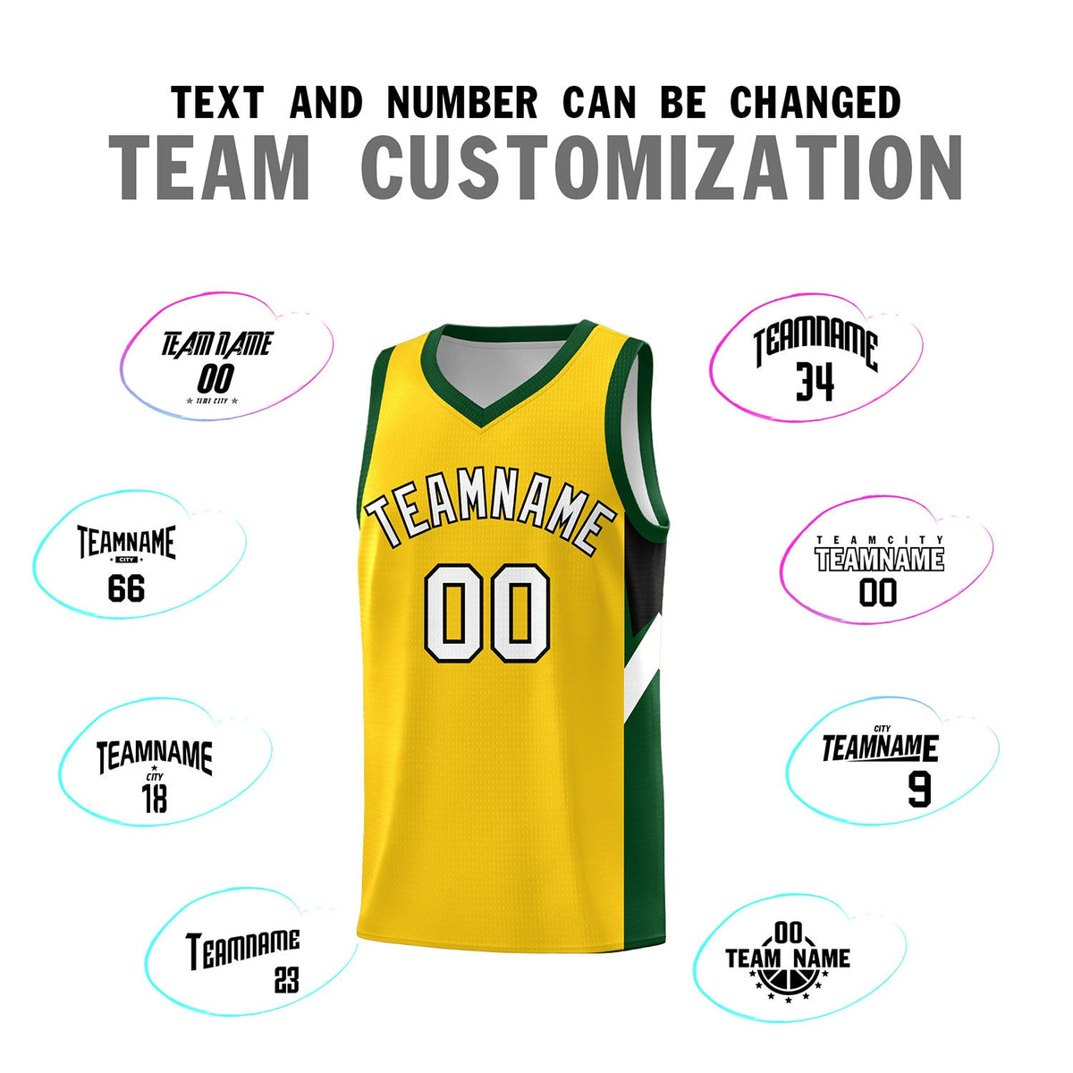 Custom Gold Hunter Green Side Design Sets Sports Uniform Basketball Jersey