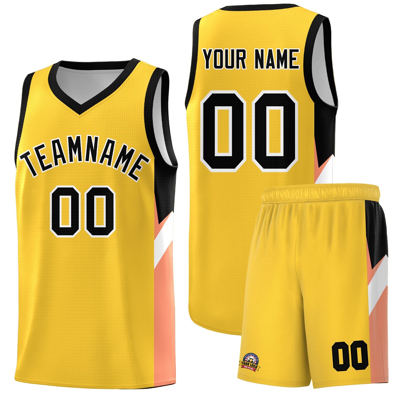 Custom Gold Black Side Design Sets Sports Uniform Basketball Jersey