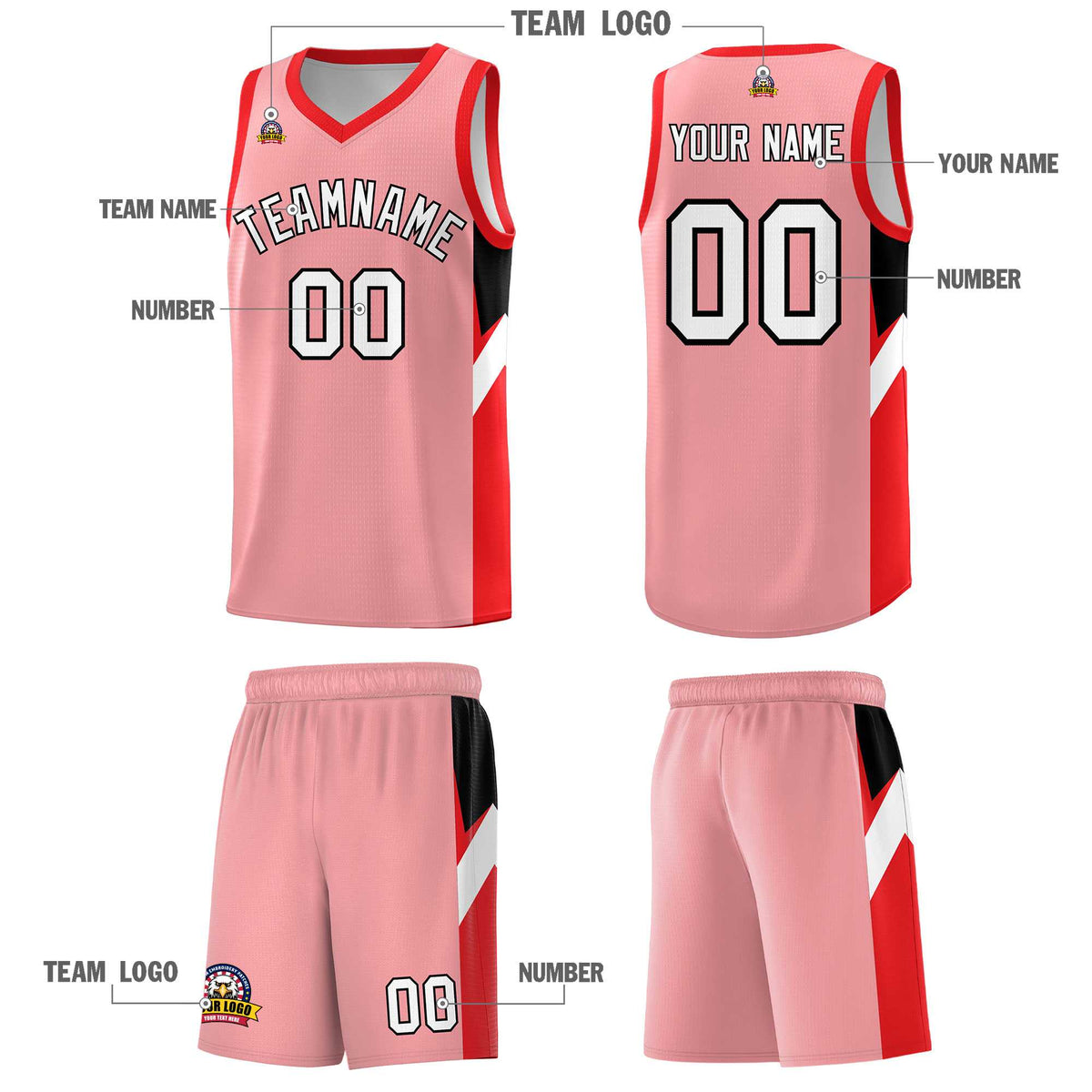 Custom Light Pink Red Side Design Sets Sports Uniform Basketball Jersey