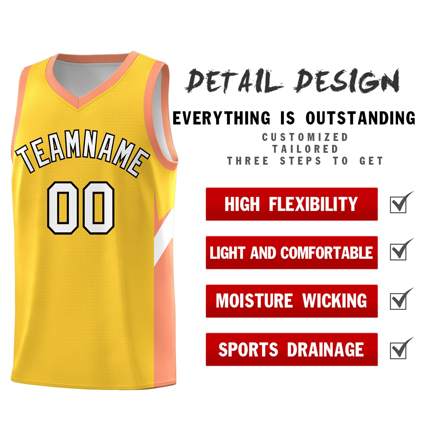 Custom Gold Orange Side Design Sets Sports Uniform Basketball Jersey