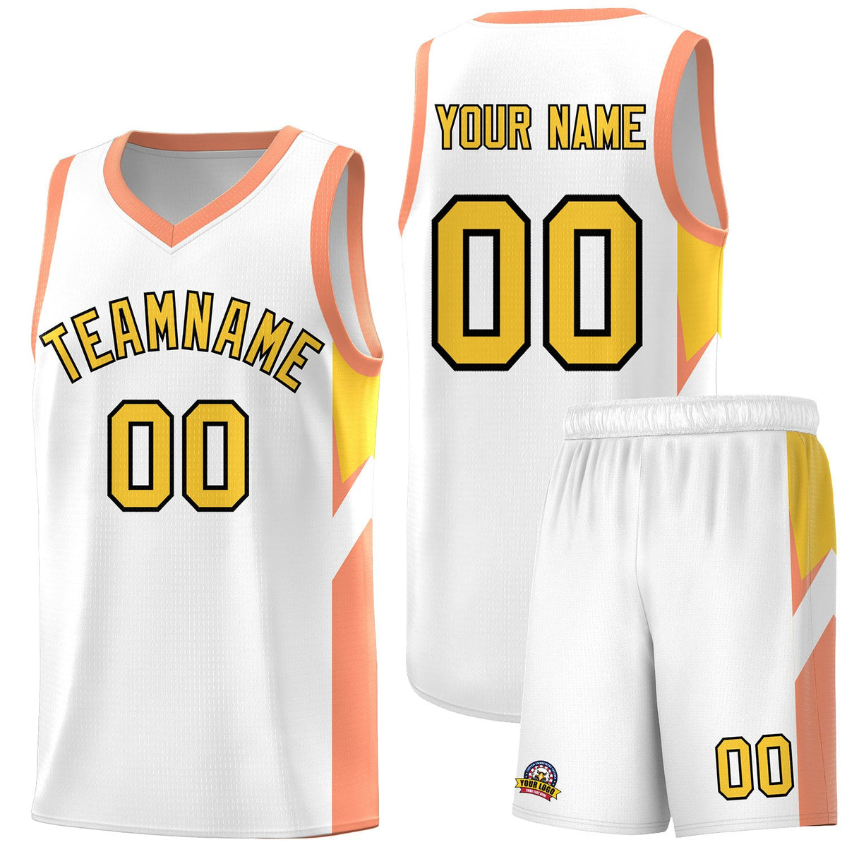 Custom White Orange Side Design Sets Sports Uniform Basketball Jersey