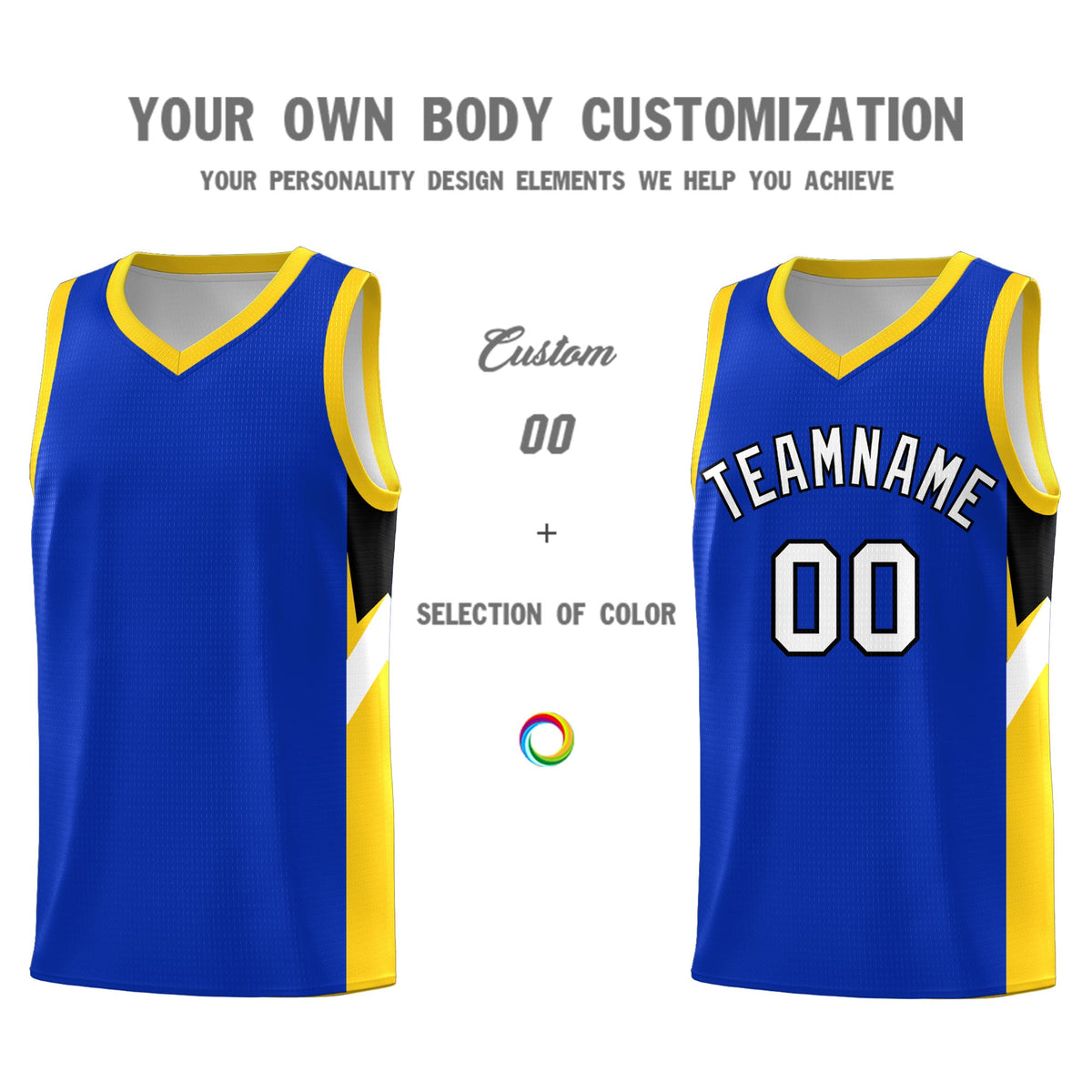 Custom Royal Gold Side Design Sets Sports Uniform Basketball Jersey
