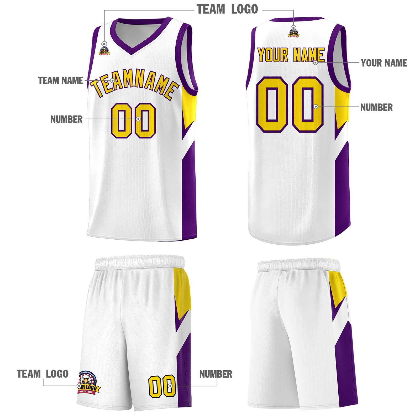 Custom White Purple Side Design Sets Sports Uniform Basketball Jersey