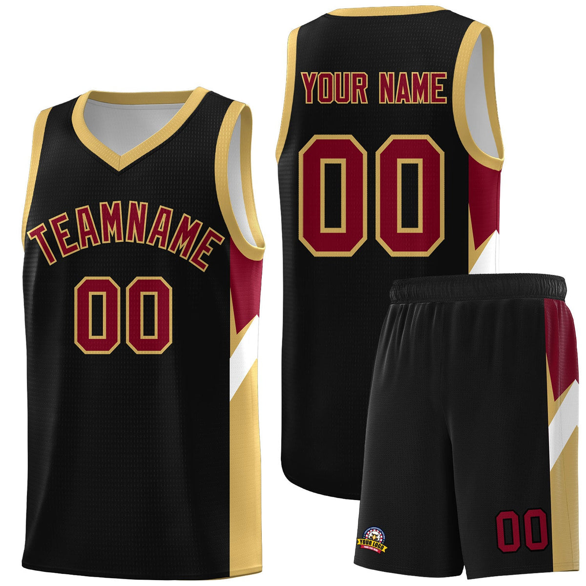 Custom Black Old Gold Side Design Sets Sports Uniform Basketball Jersey