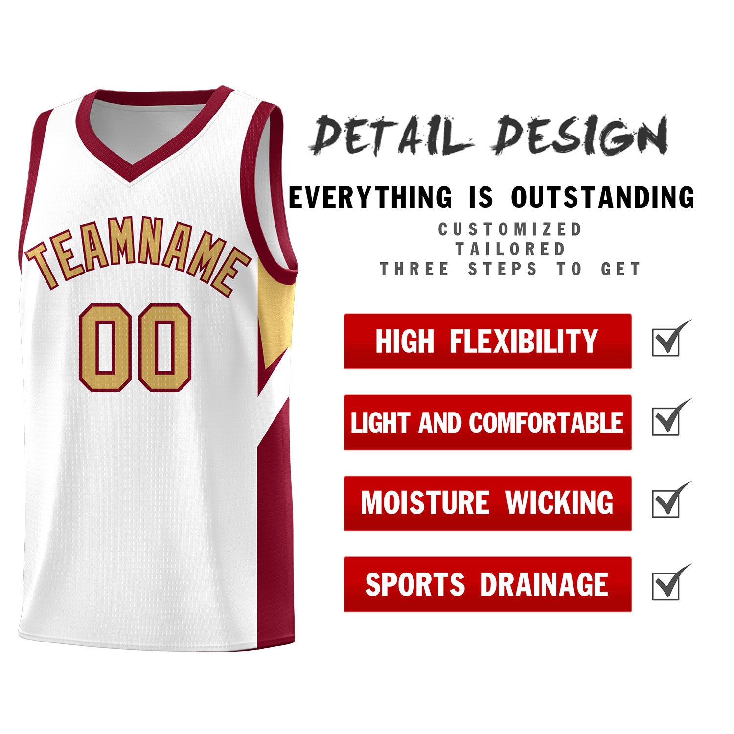 Custom White Crimson Side Design Sets Sports Uniform Basketball Jersey