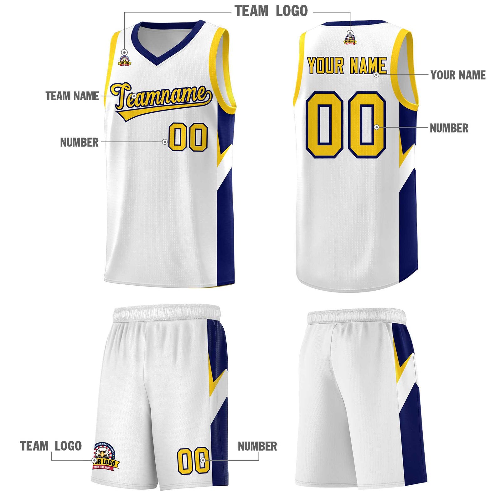 Custom White Navy Side Design Sets Sports Uniform Basketball Jersey