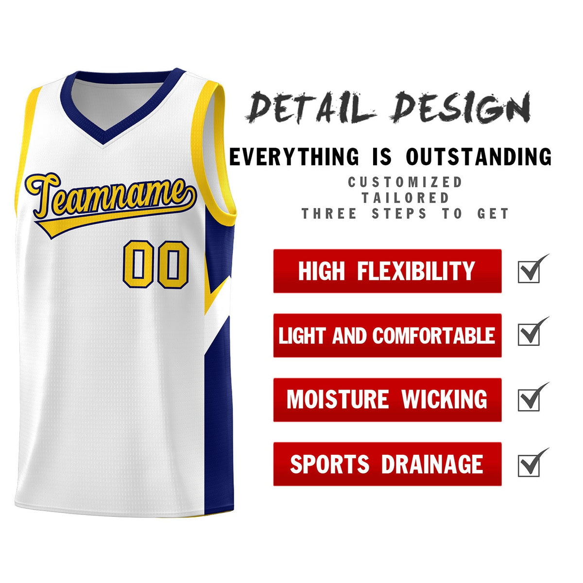 Custom White Navy Side Design Sets Sports Uniform Basketball Jersey