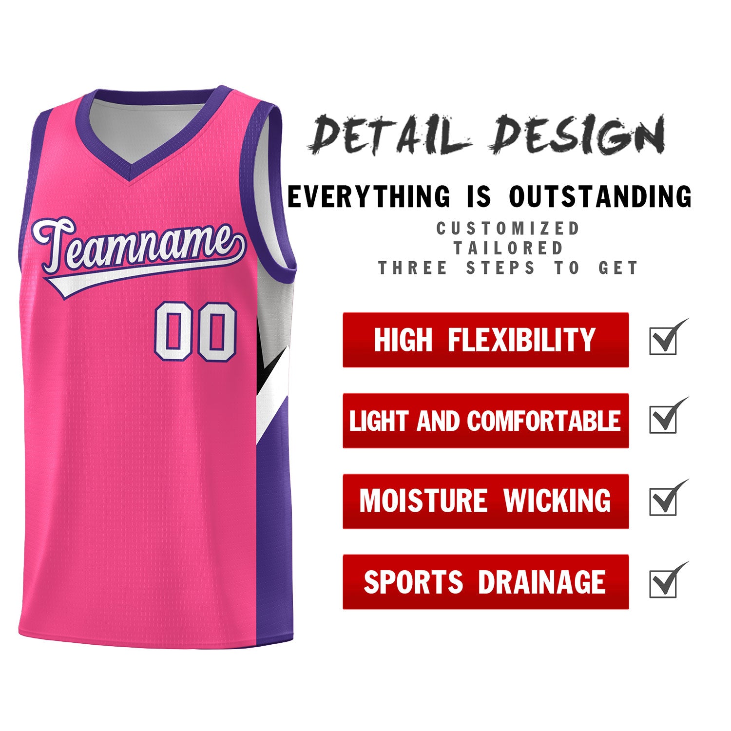 Custom Pink Purple Side Design Sets Sports Uniform Basketball Jersey