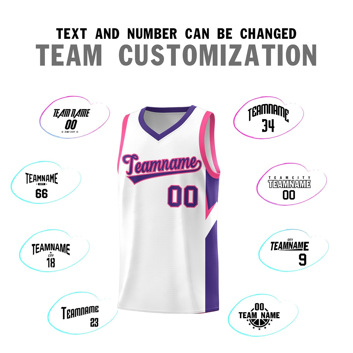 Custom White Purple Side Design Sets Sports Uniform Basketball Jersey